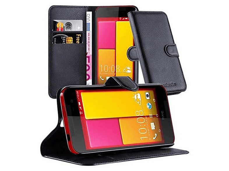 cadorabo Book Case works with HTC One M9 in SAFFRON RED - with Magnetic Closure, 2 Viewing Windows and Stand Function - Wallet Etui Cover Pouch PU