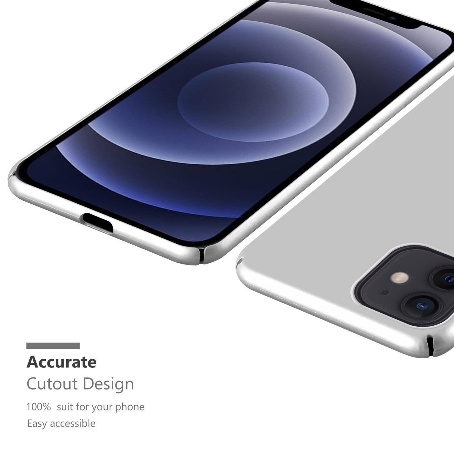 Silberne Handyhülle mit Telefon. Text sagt präzises Ausschnittdesign für das Telefon.