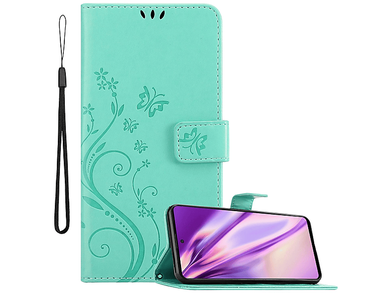 CADORABO Hülle Blumen Muster Flower Case, Bookcover, Samsung, Galaxy A51 5G, FLORAL TÜRKIS