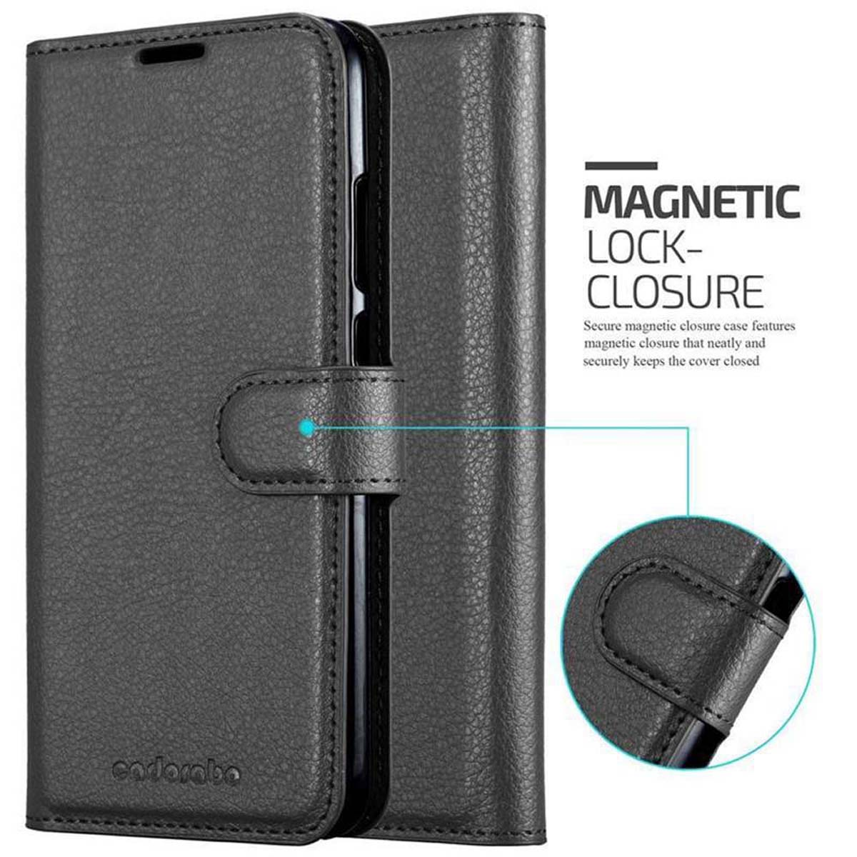 Custodia del telefono chiusa con chiusura magnetica, che mostra il meccanismo di chiusura.