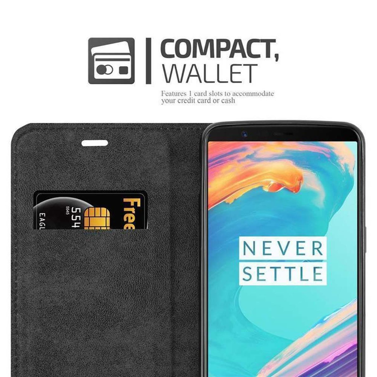 OnePlus, Invisible NACHT Book 5T, Bookcover, CADORABO SCHWARZ Magnet, Hülle