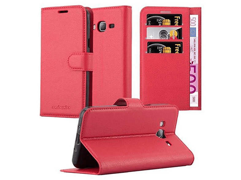 CADORABO Book Samsung, 2016, Standfunktion, Bookcover, Hülle Galaxy J3 KARMIN ROT