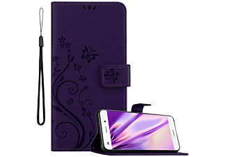 carcasa de móvil  - Funda libro para Móvil - Carcasa protección resistente de estilo libro CADORABO, Huawei, P8 LITE 2015, lila oscuro floral