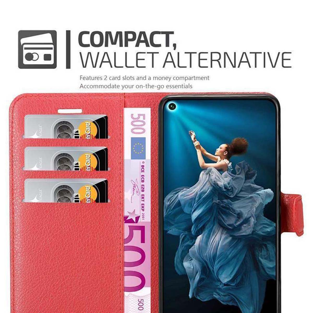 20S 20 / KARMIN 5T, Book Huawei / Honor, CADORABO Hülle Bookcover, ROT NOVA Standfunktion,