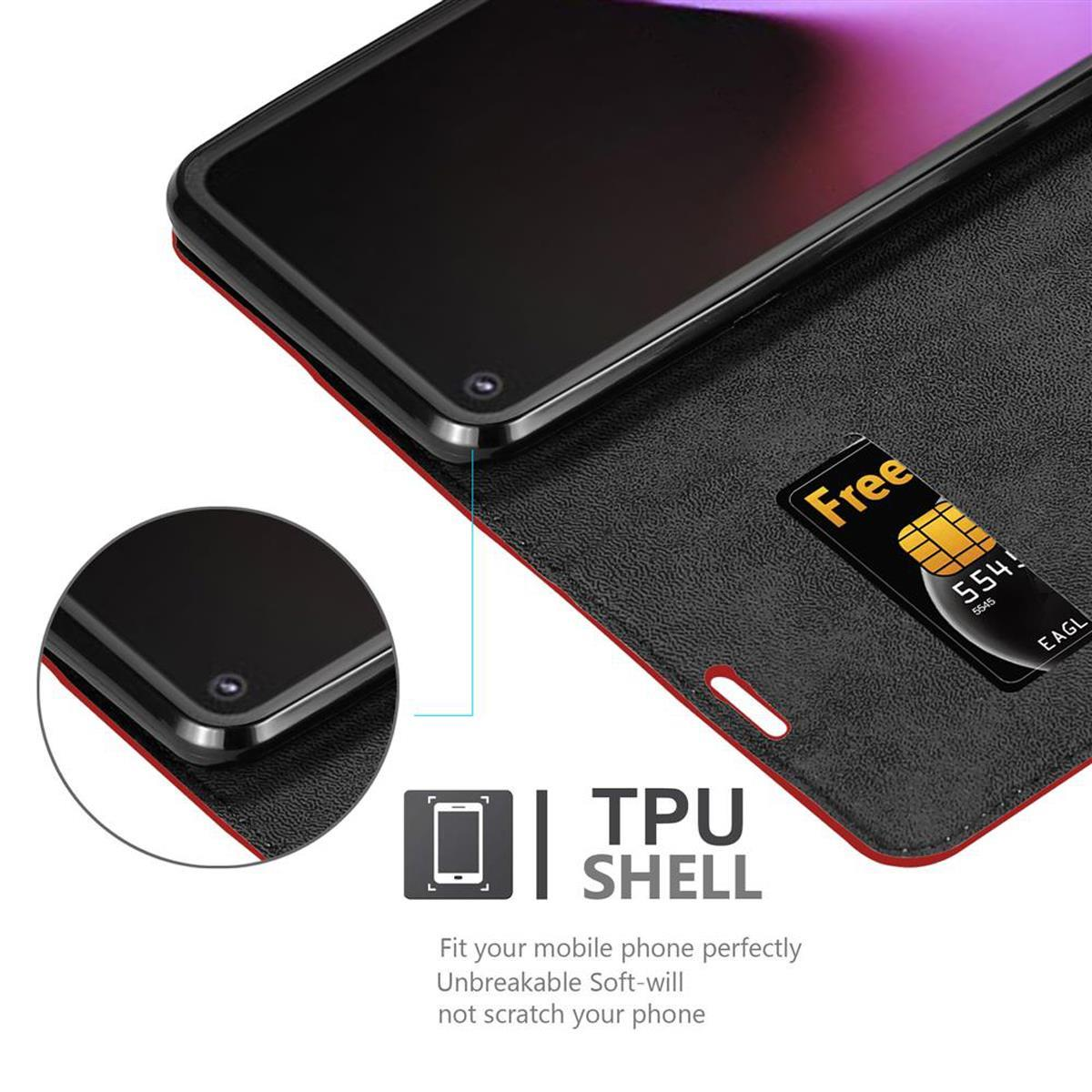 Schwarze Handyhülle offen mit einem Telefon und einer Karte darin. Text: TPU-Schale. Passen Sie Ihr Telefon perfekt an.