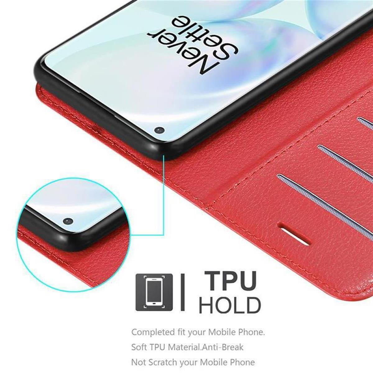 Custodia rossa con telefono all'interno, che mostra lo schermo del telefono.