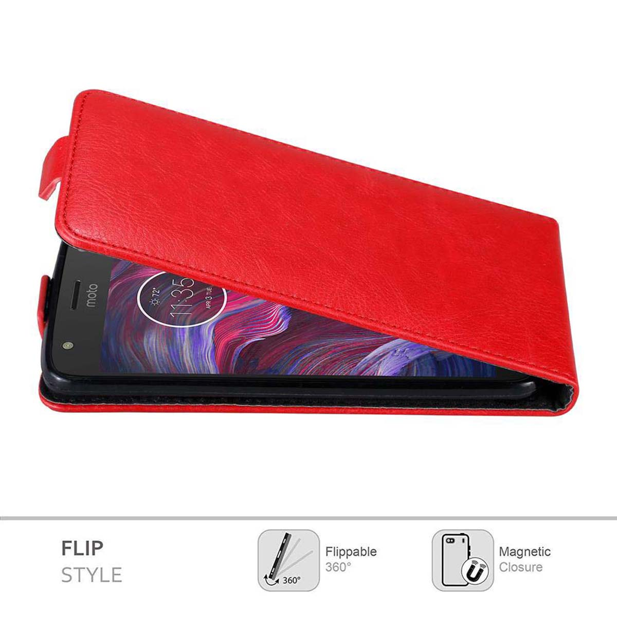 Cadorabo Custodia Libro per Motorola MOTO E1 in ROSSO MELA - con Vani di Carte, Funzione Stand e Chiusura Magnetica - Portafoglio Cover Case Wallet Book Etui Protezione