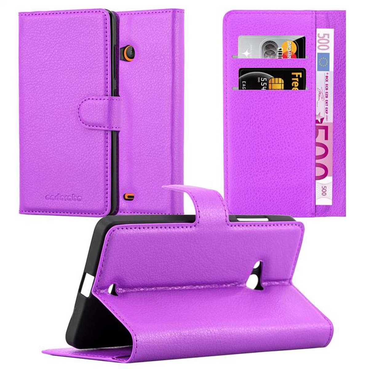 Book MANGAN VIOLETT Lumia 540, CADORABO Hülle Nokia, Standfunktion, Bookcover,