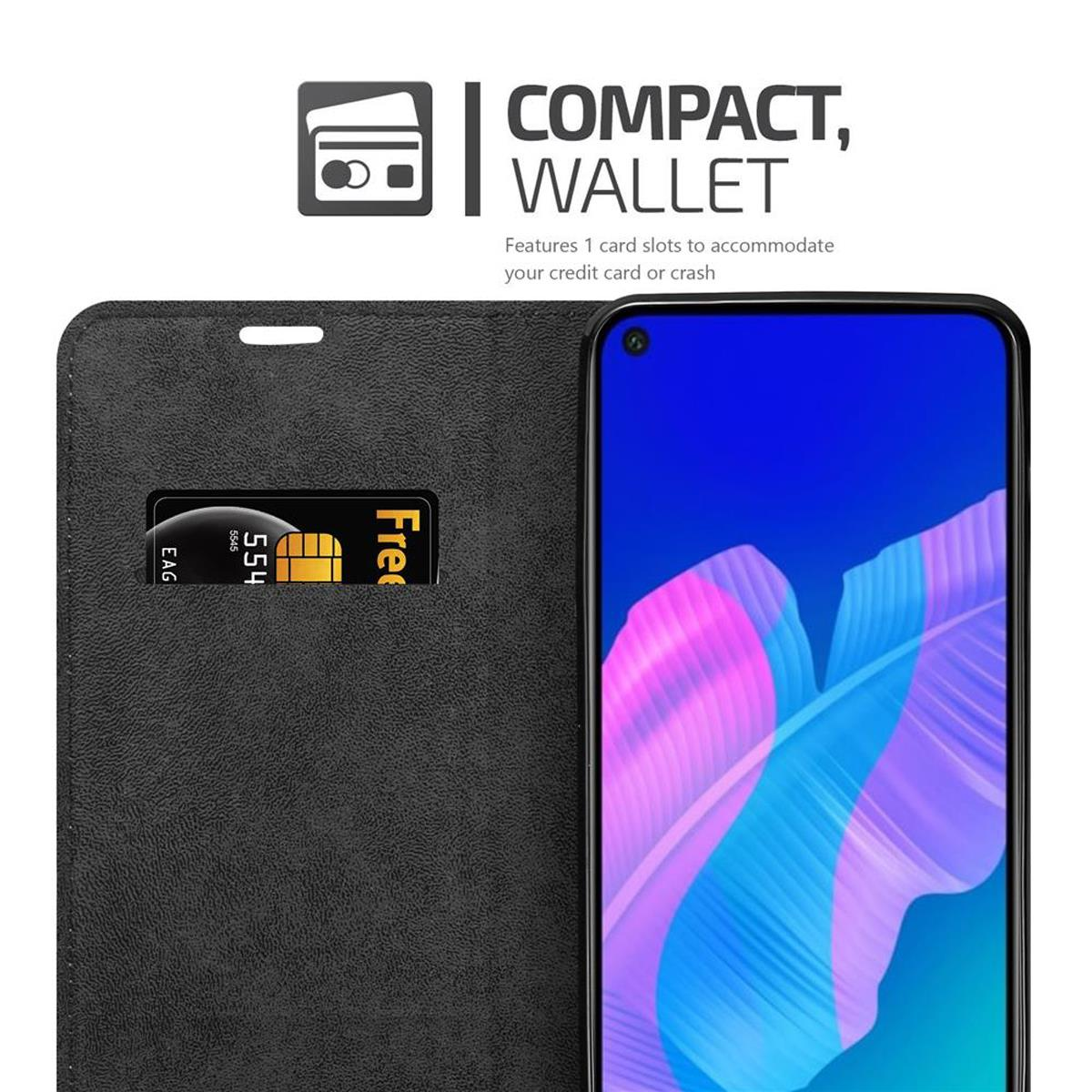 Custodia nera con telefono, carta di credito, testo: Compact, Wallet.