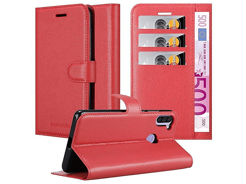 CADORABO Book Hülle ROT Samsung, M11, / KARMIN A11 Bookcover, Standfunktion, Galaxy