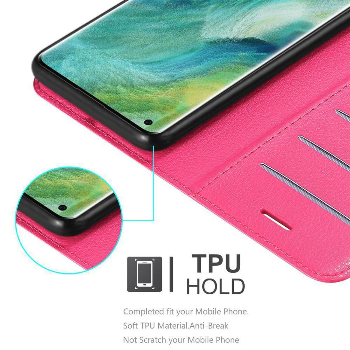 Custodia per telefono rosa con un telefono all'interno. Mostra TPU HOLD. Testo: Adattamento completo per il tuo cellulare.