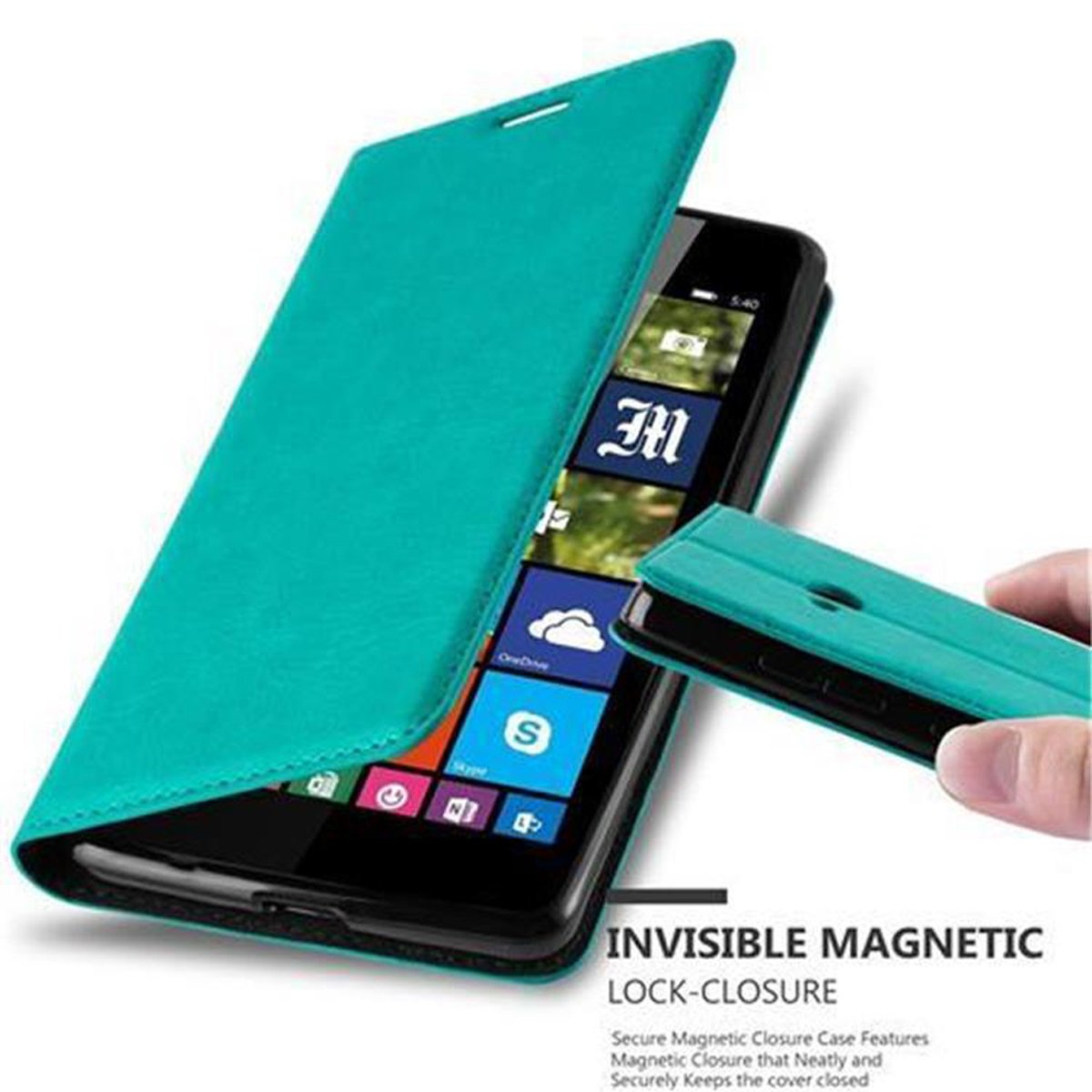 CADORABO Book Hülle Invisible Magnet, Nokia, PETROL Lumia 540, Bookcover, TÜRKIS