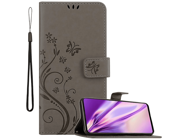 Muster Hülle Samsung, FLORAL Case, Blumen CADORABO Bookcover, 4G, GRAU Flower Galaxy A71