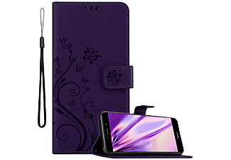 carcasa de móvil  - Funda libro para Móvil - Carcasa protección resistente de estilo libro CADORABO, Honor, 6X / Huawei MATE 9 LITE / GR5 2017, lila oscuro floral