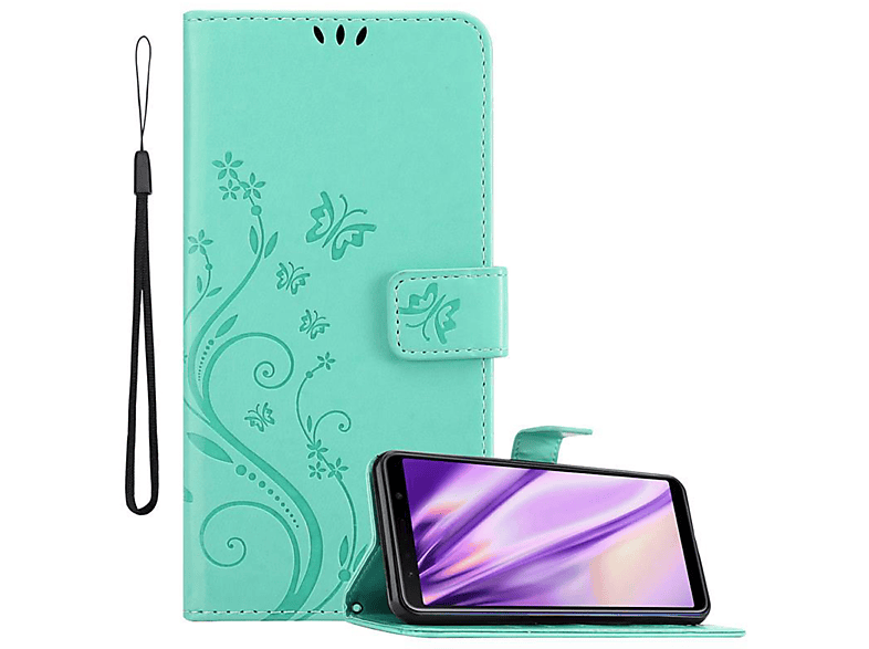 CADORABO Hülle Blumen Muster 2018, Flower Case, Galaxy FLORAL Bookcover, A7 TÜRKIS Samsung