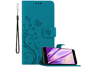 carcasa de móvil  - Funda libro para Móvil - Carcasa protección resistente de estilo libro CADORABO, Huawei, P9, azul floral