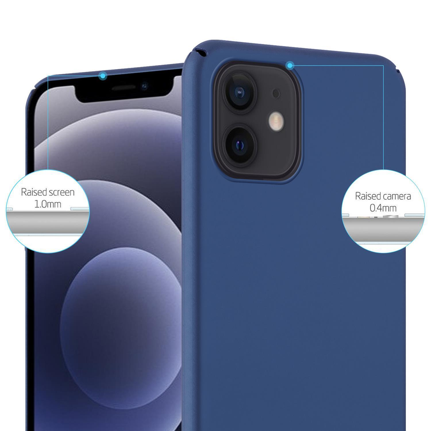 Blaue Handyhülle mit Telefon. Diagramme zeigen erhöhten Bildschirm und Kamera.