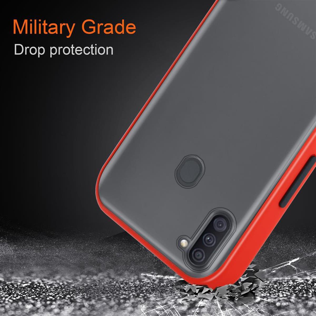 / TPU Galaxy Hybrid mit Tasten M11, Kunststoff Rot Schutzhülle CADORABO Backcover, Hülle Rückseite, matter Silikon und - Matt A11 Innenseite Schwarze Samsung,