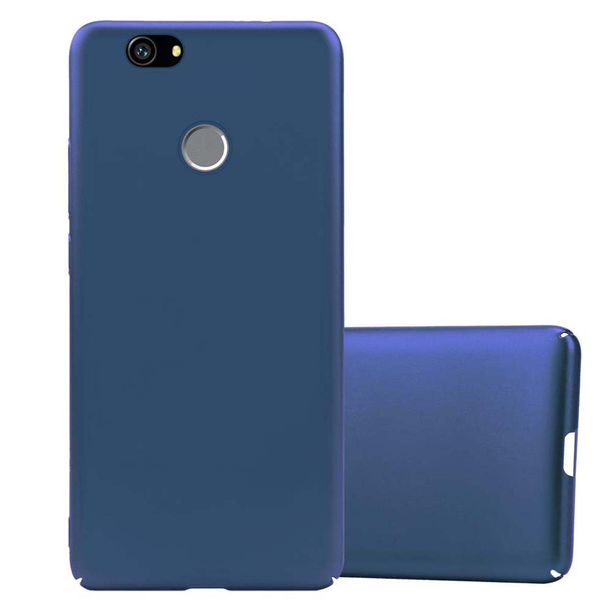 Custodia e telefono blu, il telefono è blu.