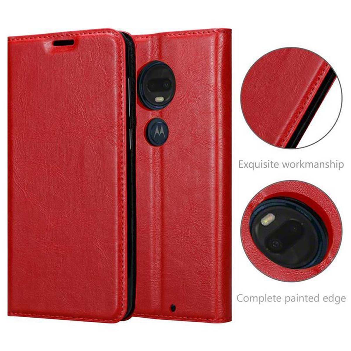 Custodia rossa per telefono con telefono all'interno, che mostra la fotocamera.