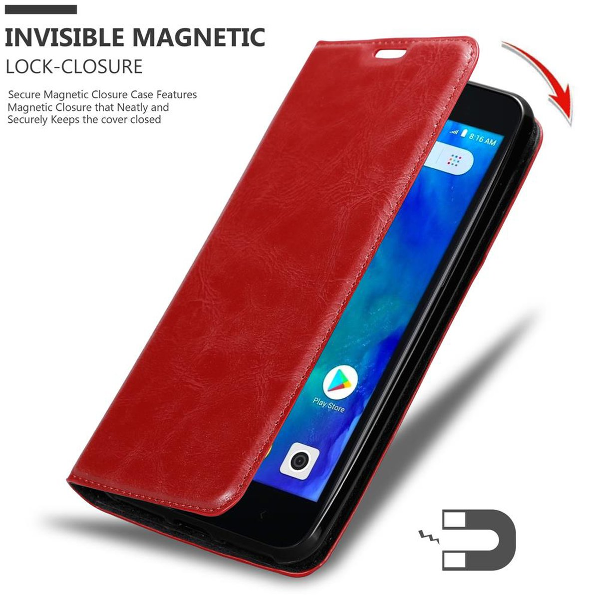 CADORABO Book Hülle Invisible Magnet, APFEL Xiaomi, RedMi Bookcover, ROT GO