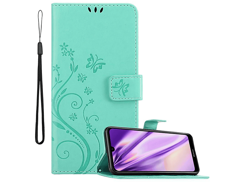Cadorabo Custodia Libro per Huawei Y6 Pro 2019 in TURCHESE FIORE - in