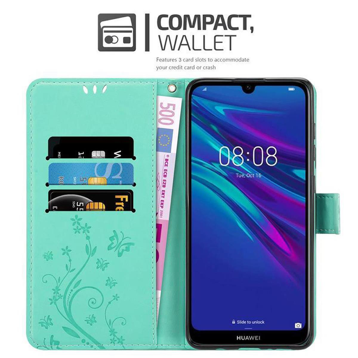 CADORABO Hülle Blumen FLORAL 2019, Case, Flower Huawei, TÜRKIS Y6 Bookcover, Muster