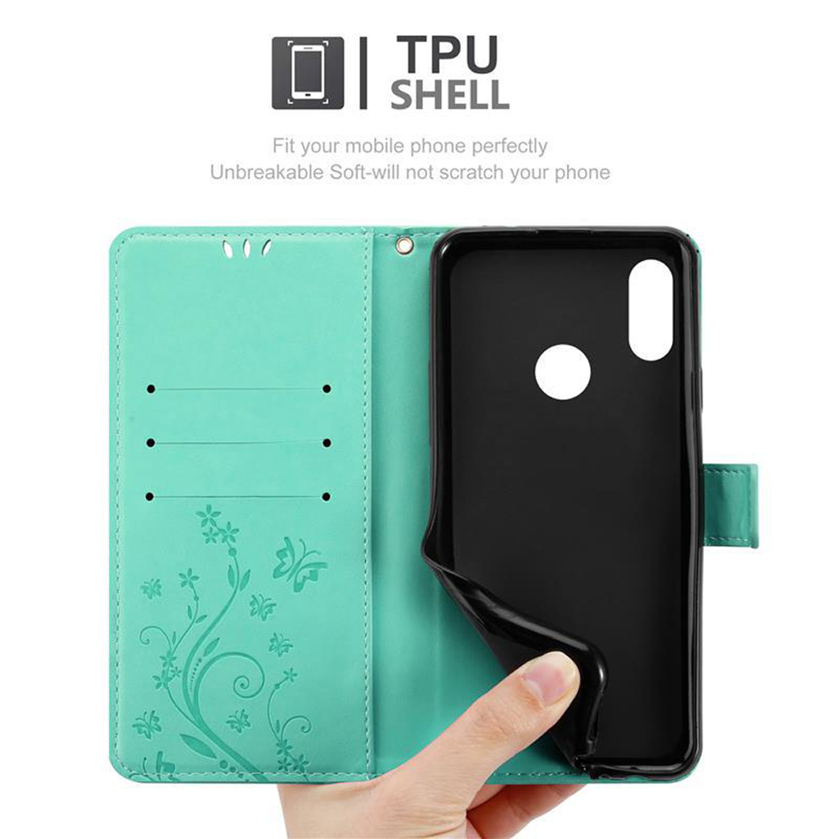 CADORABO Hülle Blumen FLORAL 2019, Case, Flower Huawei, TÜRKIS Y6 Bookcover, Muster