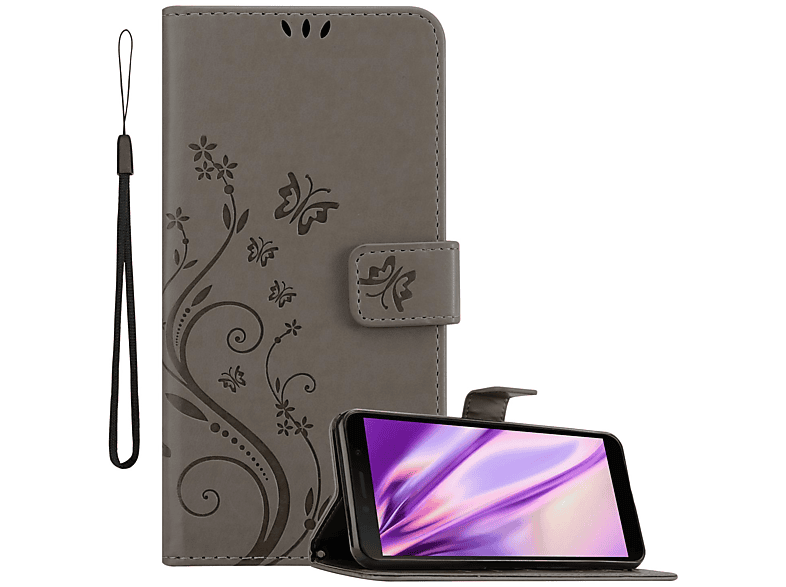 CADORABO Hülle Blumen Muster Flower Case, Bookcover, Honor, 9S / Huawei Y5P, FLORAL GRAU