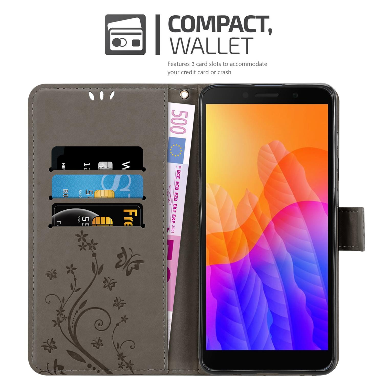Cadorabo Book Case Compatible with Huawei Y5P / Honor 9S in Floral Grey