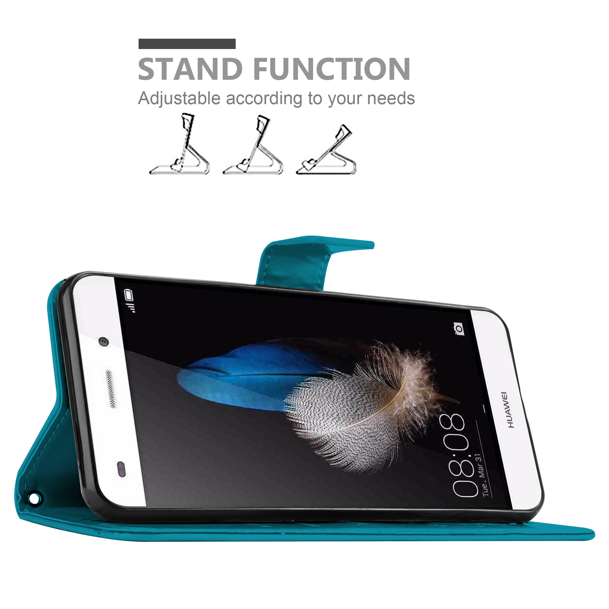 Cadorabo Custodia Libro Per Honor 8x – Motivo Floreale Blu Con Chiusura Magnetica – Portafoglio Con 3 Tasche E Funzione Stand