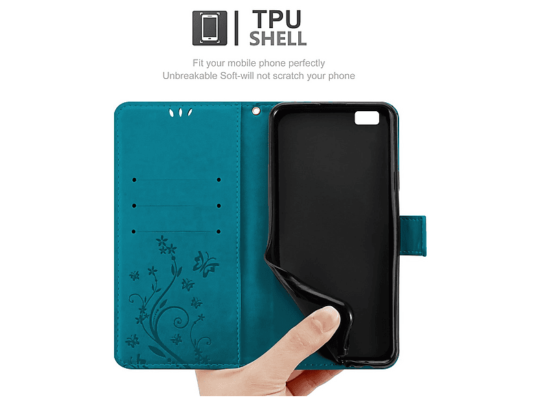 CADORABO Design Floreale Con Chiusura Magnetica, Funzione Stand E Slot Per Carte Custodia Per Cellulare Per 9 Pro Turchese Fiore 136015748