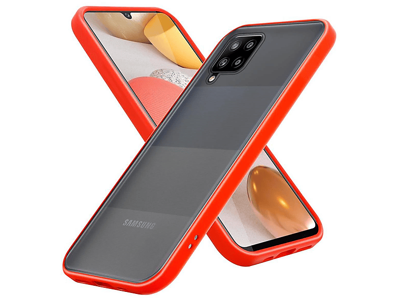 Schwarze M42 - Rot mit Innenseite Hybrid CADORABO Tasten 5G, Samsung, Kunststoff Rückseite, Hülle TPU / Backcover, A42 und matter 5G Galaxy Silikon Schutzhülle Matt