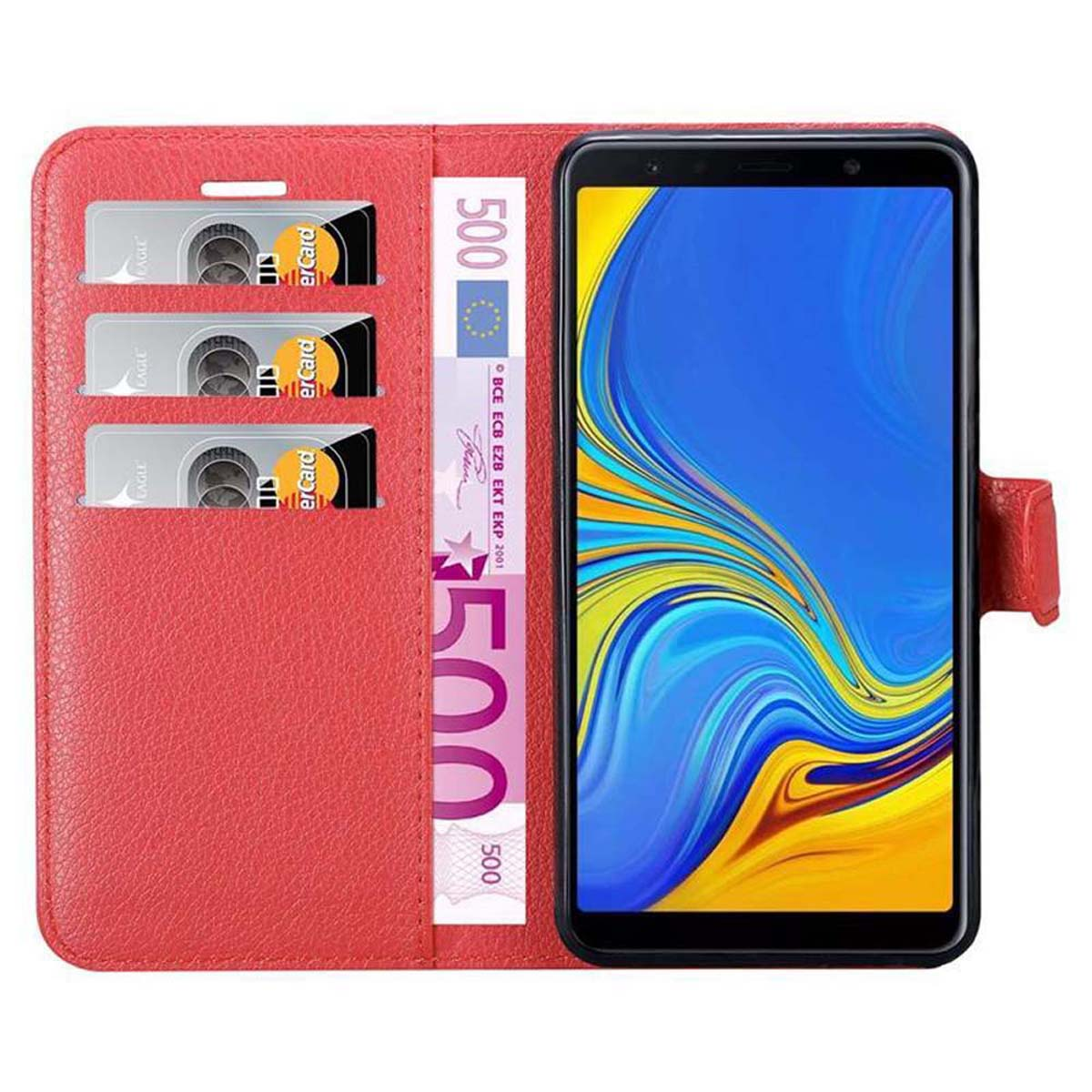 Samsung, A7 Book Hülle ROT Standfunktion, CADORABO Galaxy 2018, Bookcover, KARMIN