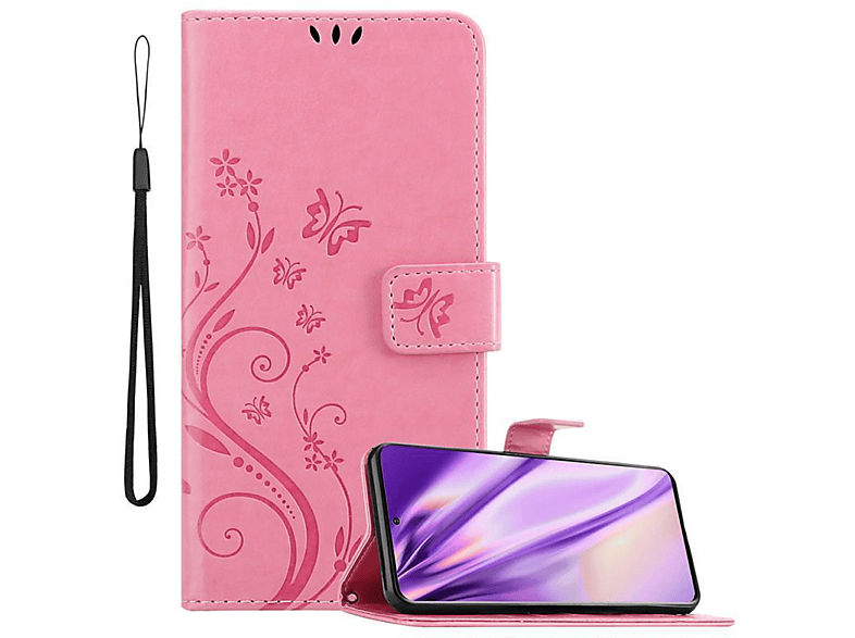 Bookcover, Blumen FLORAL Muster Samsung, ROSA Galaxy Hülle Flower CADORABO Case, S20,