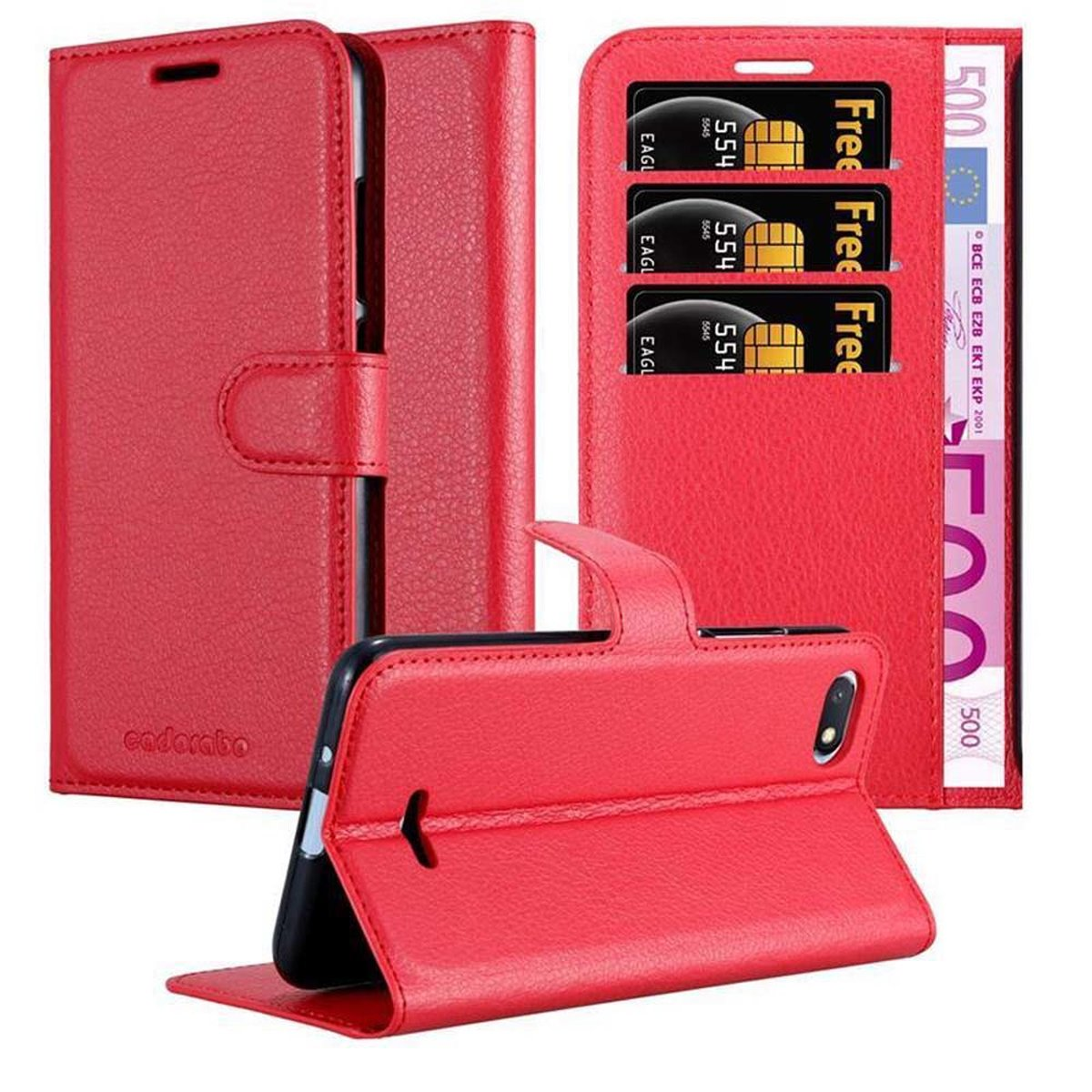 RedMi Xiaomi, Hülle ROT KARMIN Bookcover, Standfunktion, 6A, CADORABO Book