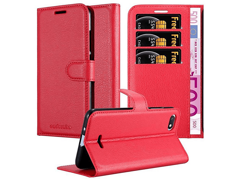 CADORABO Book Hülle Standfunktion, Bookcover, Xiaomi, RedMi 6A, KARMIN ROT