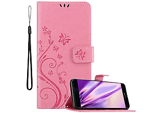 carcasa de móvil  - Funda libro para Móvil - Carcasa protección resistente de estilo libro CADORABO, Huawei, P9, rosa floral