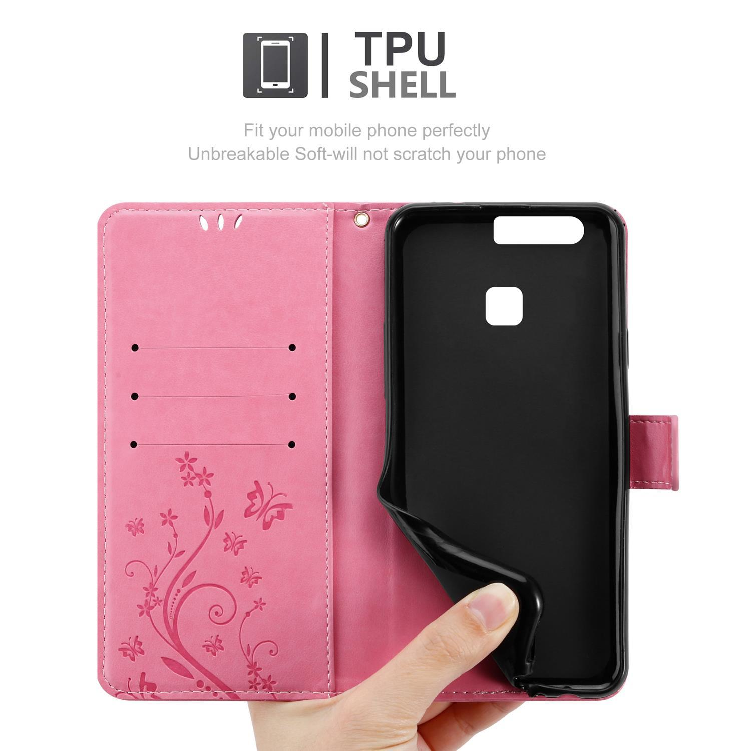 Pinkfarbene Handyhülle offen, Telefon innen. Text: TPU SHELL. Passt perfekt zu Ihrem Mobiltelefon. Weich - kein Kratzer.