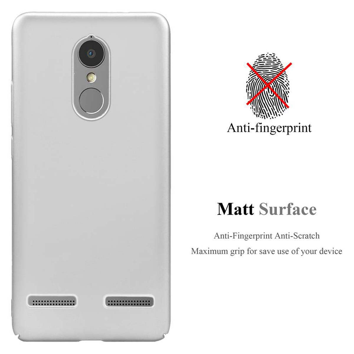 Ein Telefon mit matter, grauer Oberfläche. Anti-Fingerabdruck und Anti-Kratzer.
