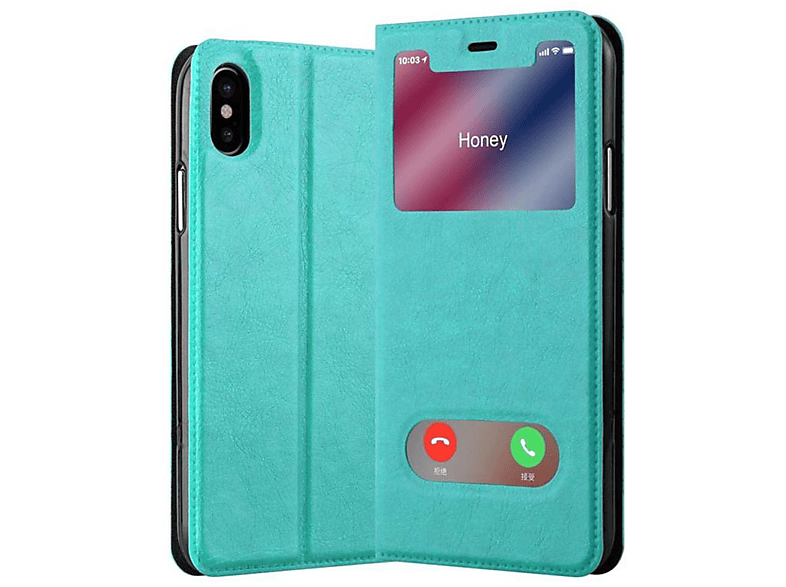 CADORABO Book View Doppelfenster Hülle, Bookcover, Apple, iPhone XS MAX, MINT TÜRKIS