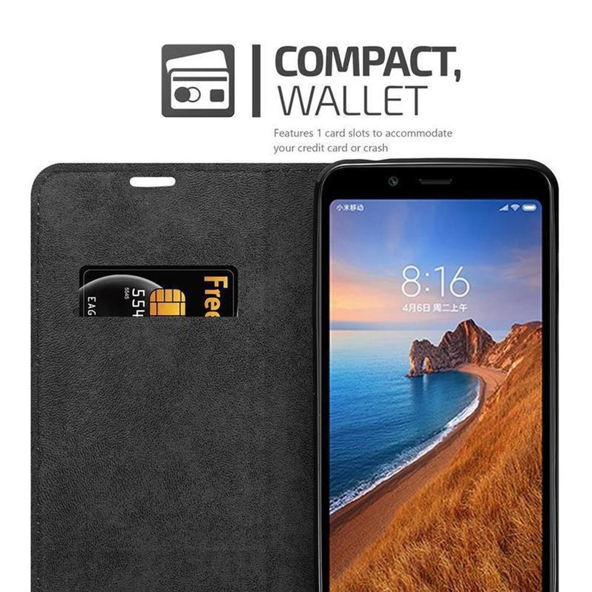 APFEL ROT Bookcover, Invisible Magnet, Hülle Book RedMi 7A, CADORABO Xiaomi,