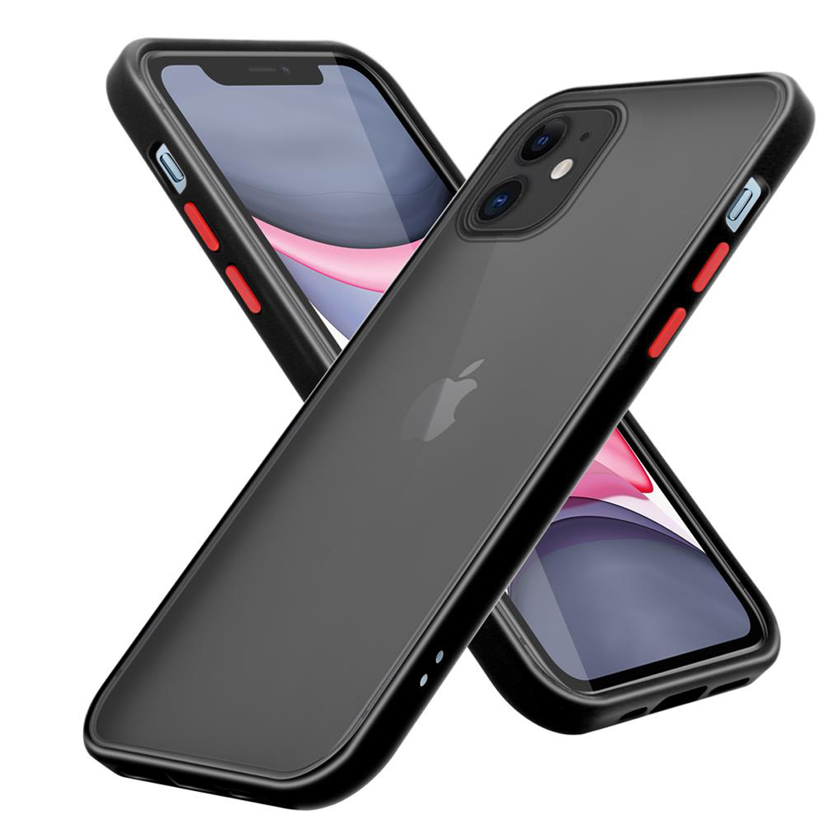 CADORABO Hülle Hybrid Schwarz Innenseite 11, TPU matter Silikon Apple, - Rote Tasten Schutzhülle Backcover, Matt iPhone mit und Rückseite, Kunststoff