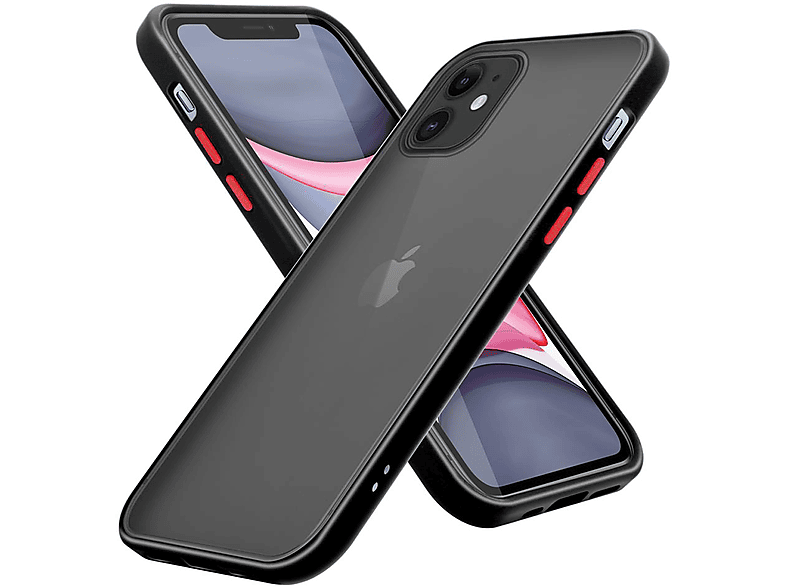 CADORABO Hülle Hybrid Schwarz Innenseite 11, TPU matter Silikon Apple, - Rote Tasten Schutzhülle Backcover, Matt iPhone mit und Rückseite, Kunststoff