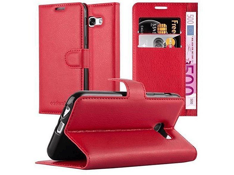 CADORABO Book Hülle Standfunktion, Bookcover, Samsung, Galaxy A3 2017, KARMIN ROT