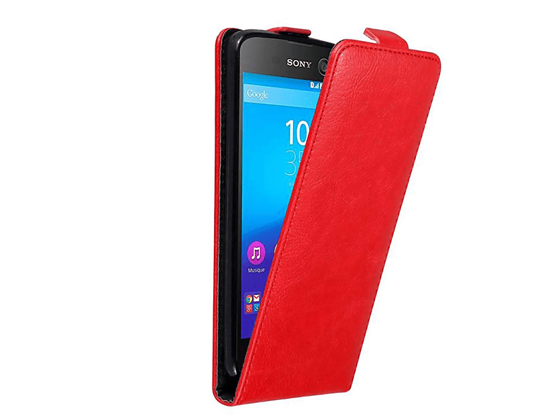 Sony, Xperia Style, APFEL Flip M5, CADORABO im Flip Hülle ROT Cover,