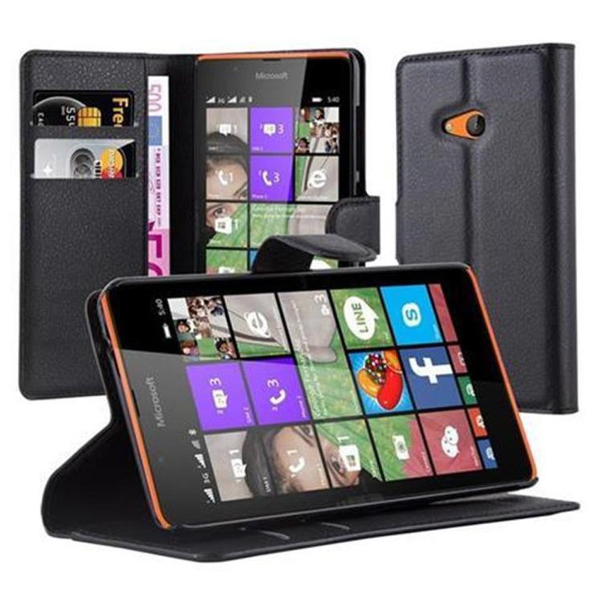 SCHWARZ Book PHANTOM Standfunktion, Hülle Bookcover, Lumia Nokia, CADORABO 540,