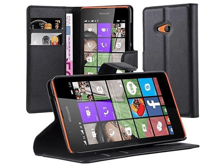 Nokia, PHANTOM CADORABO SCHWARZ Hülle Bookcover, Book Standfunktion, Lumia 540,