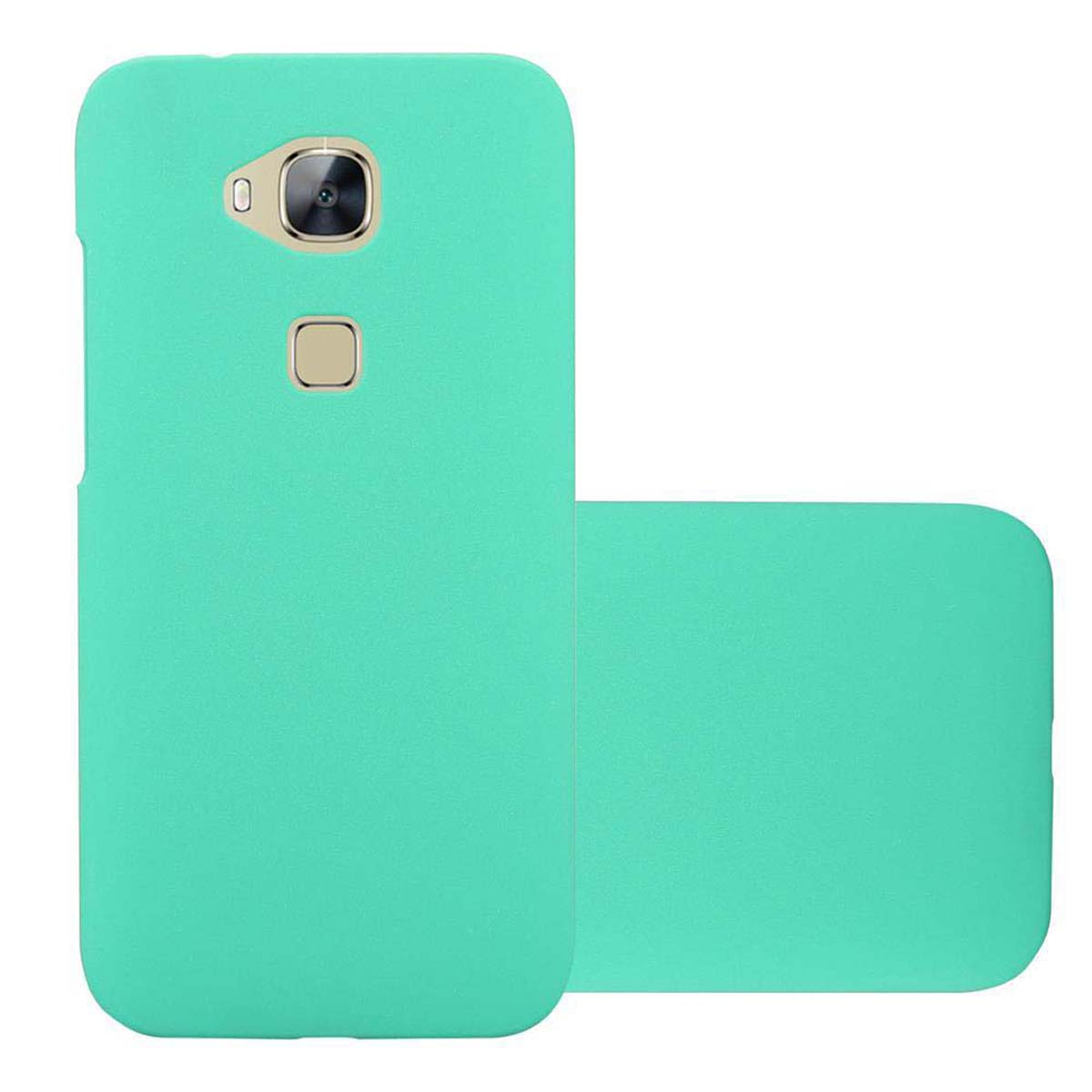Dos fundas de teléfono verde menta. Una de pie, otra tumbada.