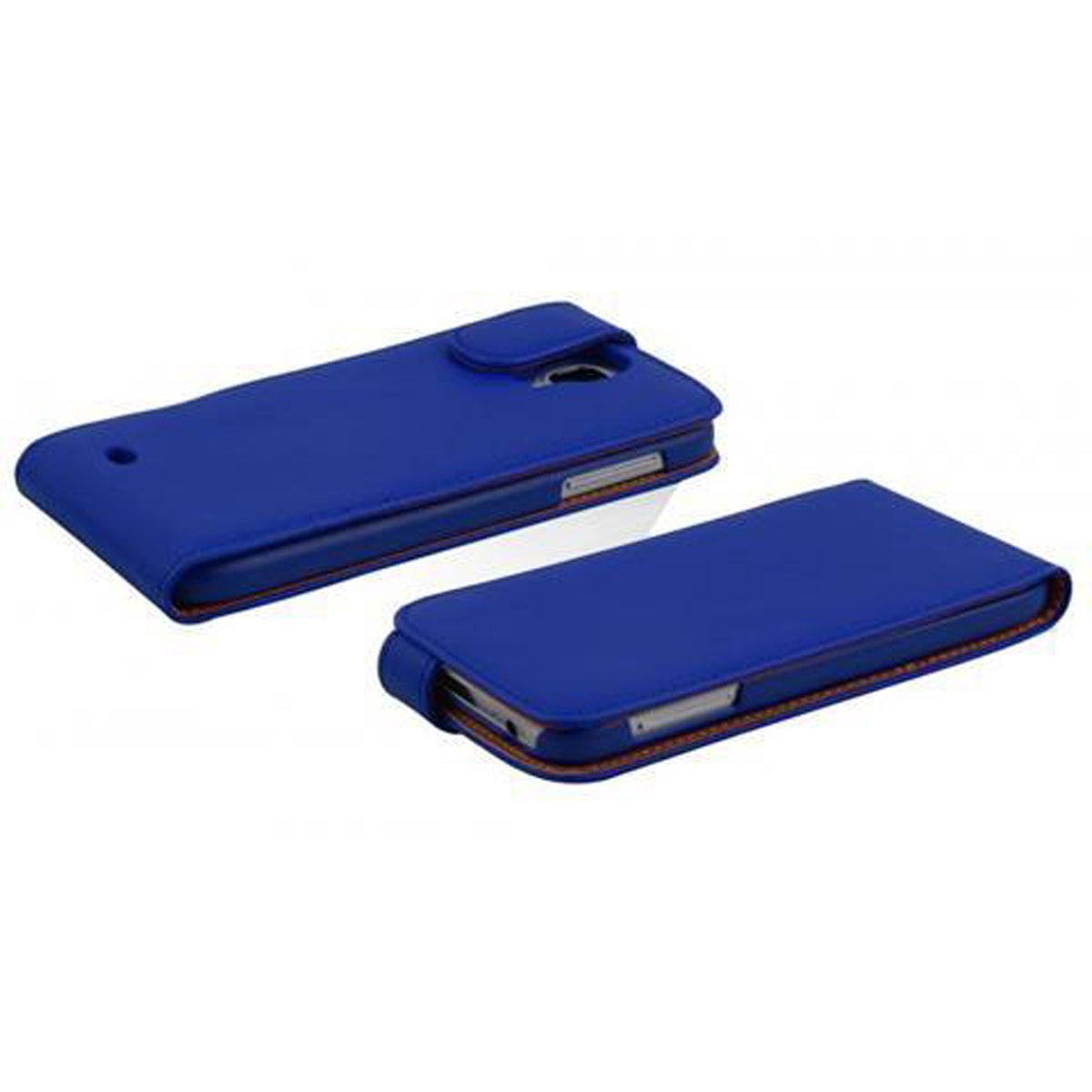 Due custodie blu per telefono, chiuse. Hanno un cinturino. Lo sfondo è bianco.